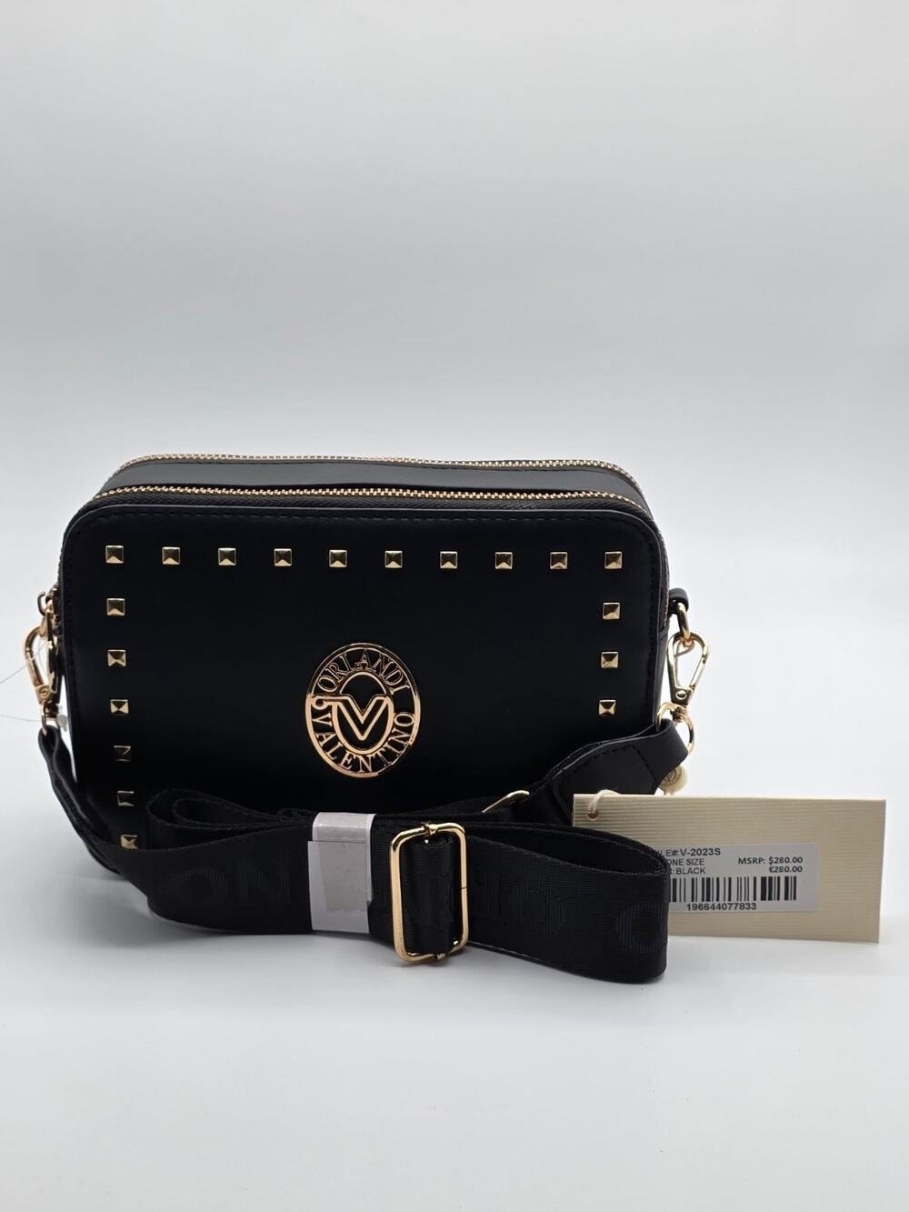 Valentino Orlandi V-2023S Black Studded Camera Crossbody Bag NWT MSRP $280